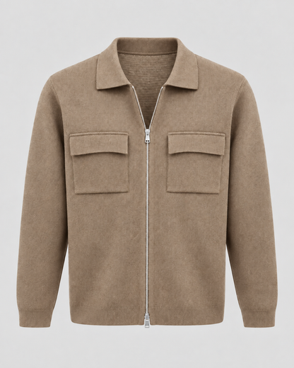 Men's Knit Jacket - Zip Up Shirt Collar