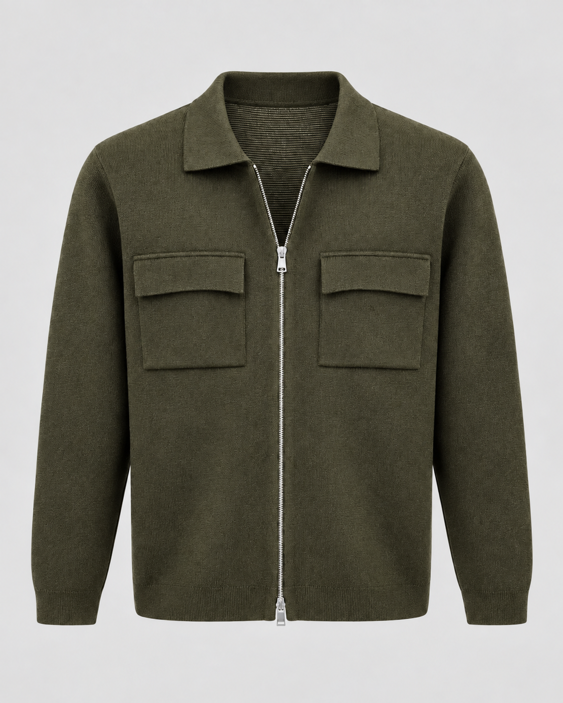 Men's Knit Jacket - Zip Up Shirt Collar