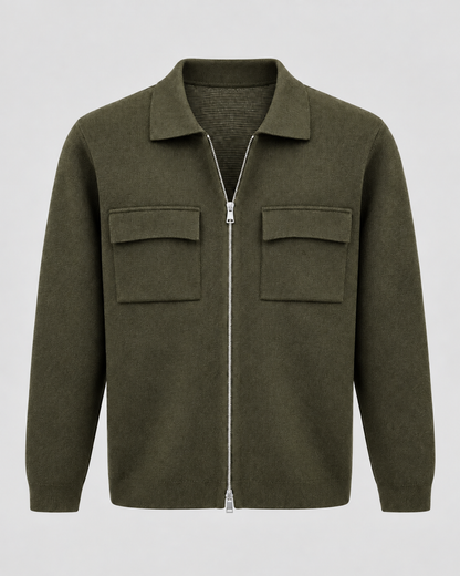 Men's Knit Jacket - Zip Up Shirt Collar