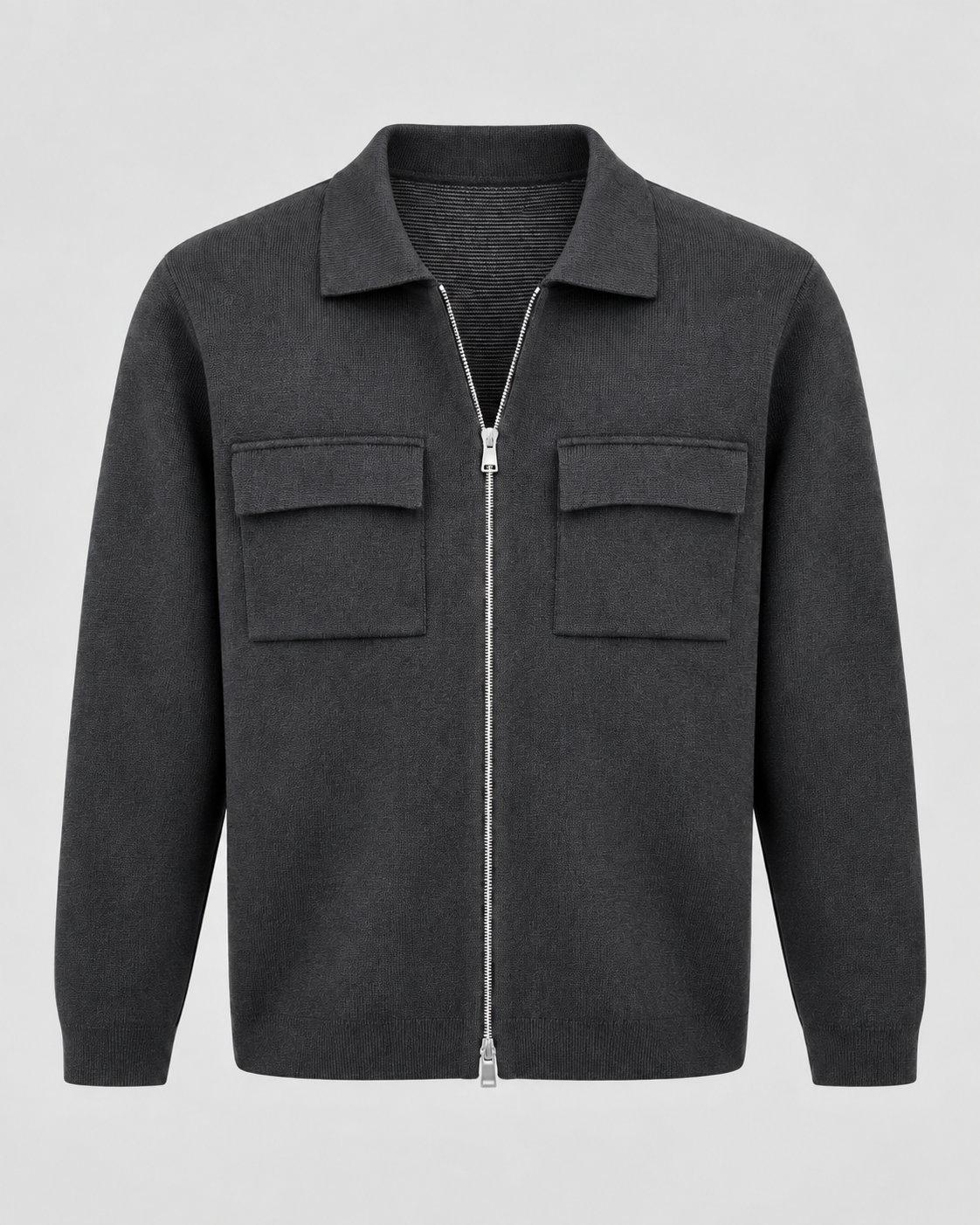 Men's Knit Jacket - Zip Up Shirt Collar