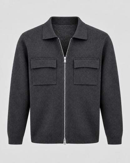 Men's Knit Jacket - Zip Up Shirt Collar