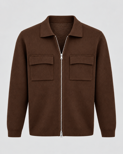 Men's Knit Jacket - Zip Up Shirt Collar