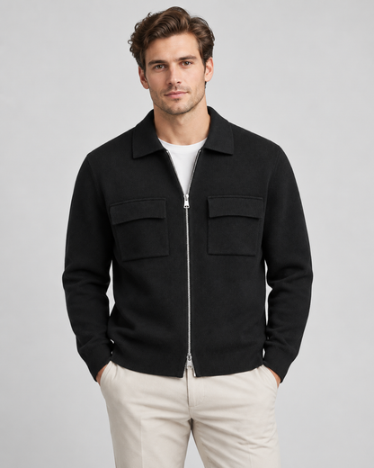 Men's Knit Jacket - Zip Up Shirt Collar