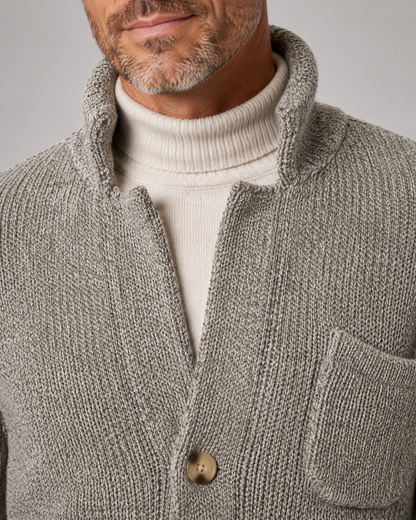 Men's Knit Cardigan Sweater - Button Front Stand Collar