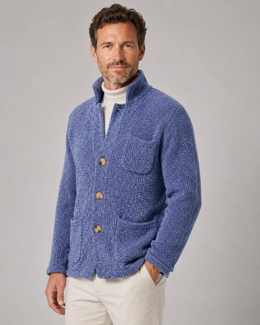 Men's Knit Cardigan Sweater - Button Front Stand Collar