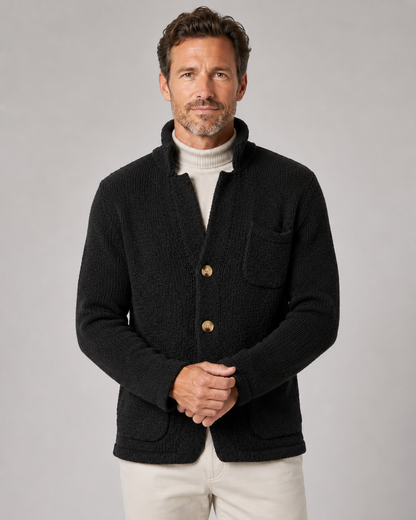 Men's Knit Cardigan Sweater - Button Front Stand Collar