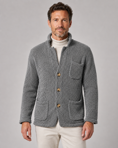 Men's Knit Cardigan Sweater - Button Front Stand Collar