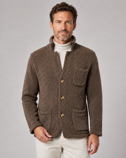 Men's Knit Cardigan Sweater - Button Front Stand Collar
