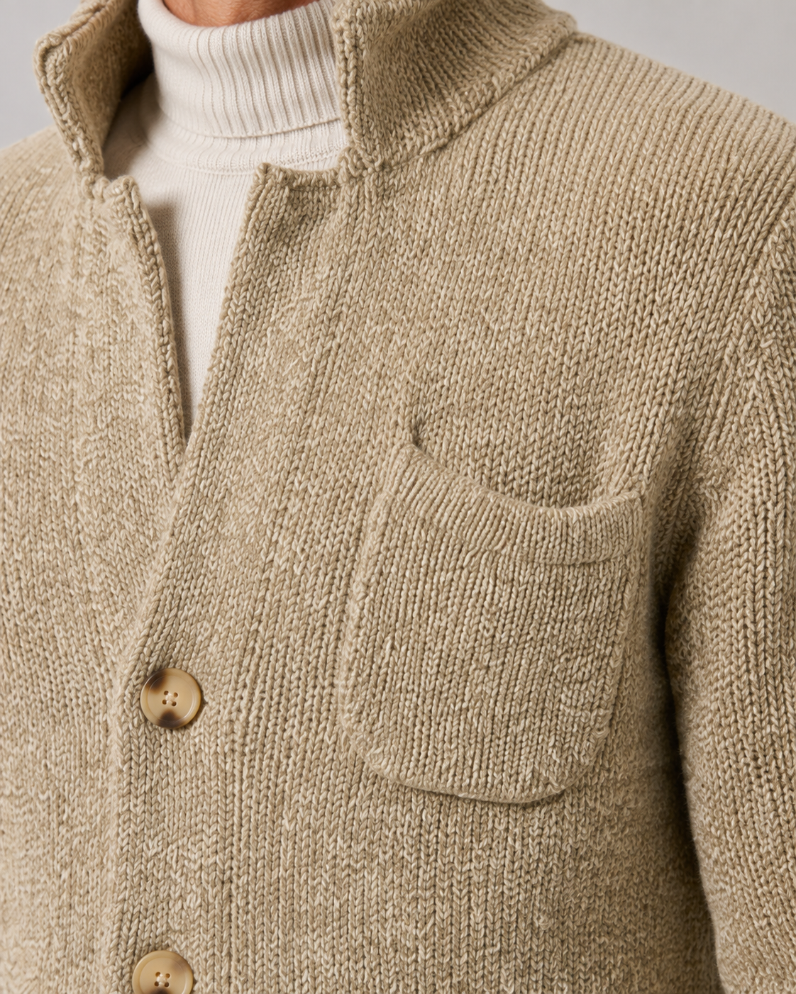 Men's Knit Cardigan Sweater - Button Front Stand Collar