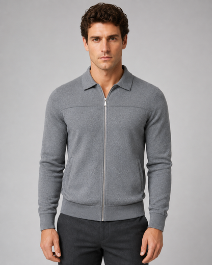 Men's Full Zip Cardigan Sweater - Collared Knit Regular Fit