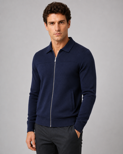 Men's Full Zip Cardigan Sweater - Collared Knit Regular Fit