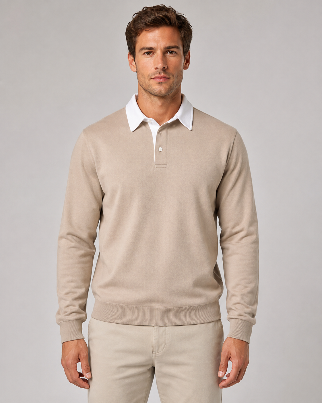 Men's Knit Polo Sweater - Long Sleeve Contrast Collar