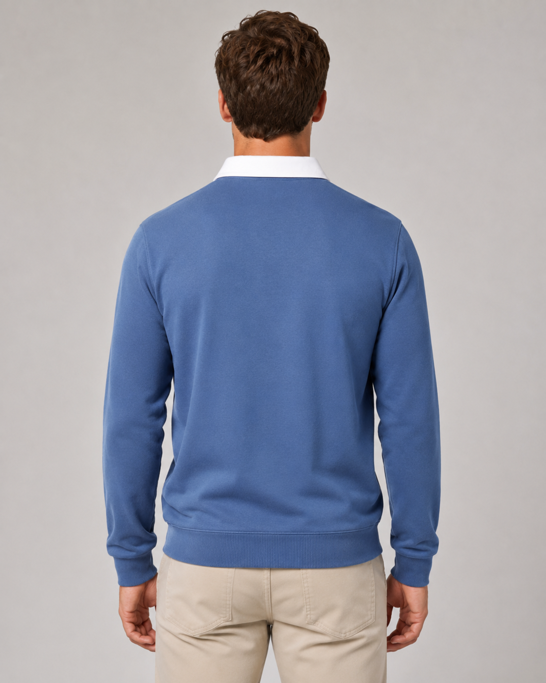 Men's Knit Polo Sweater - Long Sleeve Contrast Collar