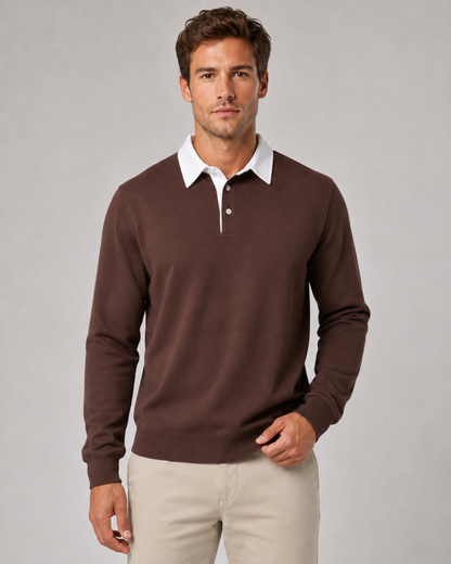 Men's Knit Polo Sweater - Long Sleeve Contrast Collar