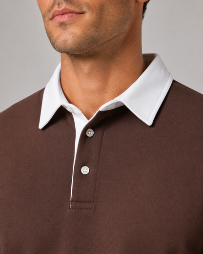 Men's Knit Polo Sweater - Long Sleeve Contrast Collar