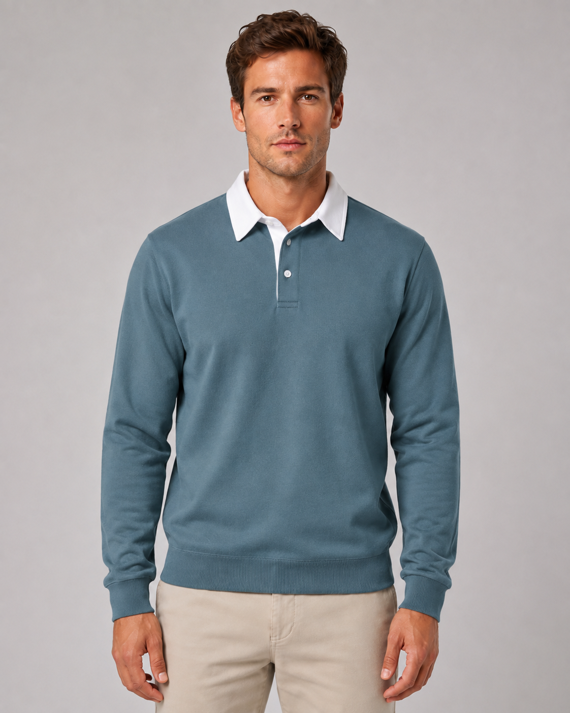 Men's Knit Polo Sweater - Long Sleeve Contrast Collar