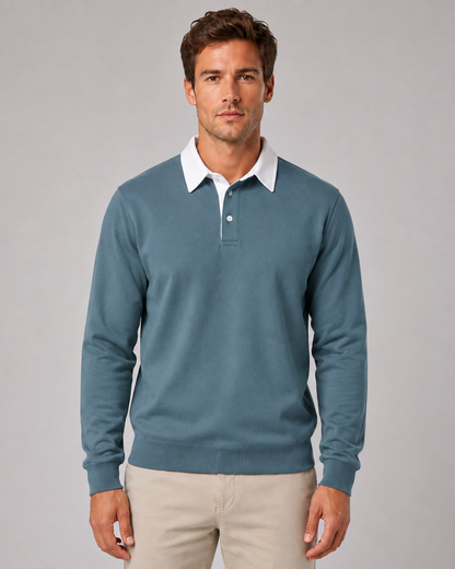 Men's Knit Polo Sweater - Long Sleeve Contrast Collar