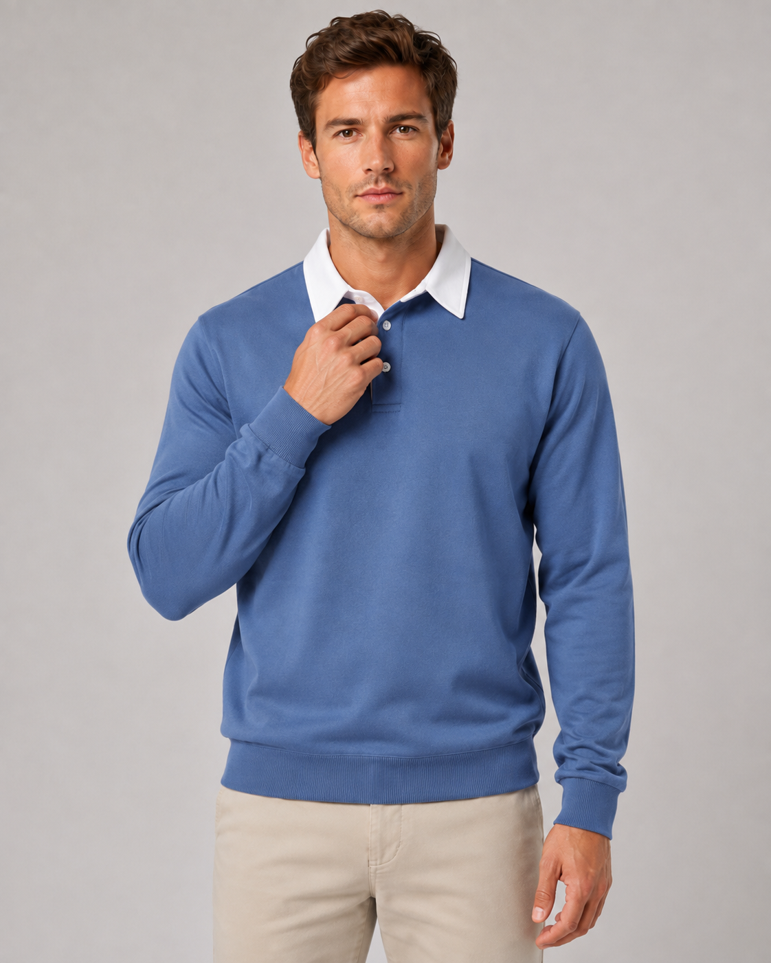 Men's Knit Polo Sweater - Long Sleeve Contrast Collar