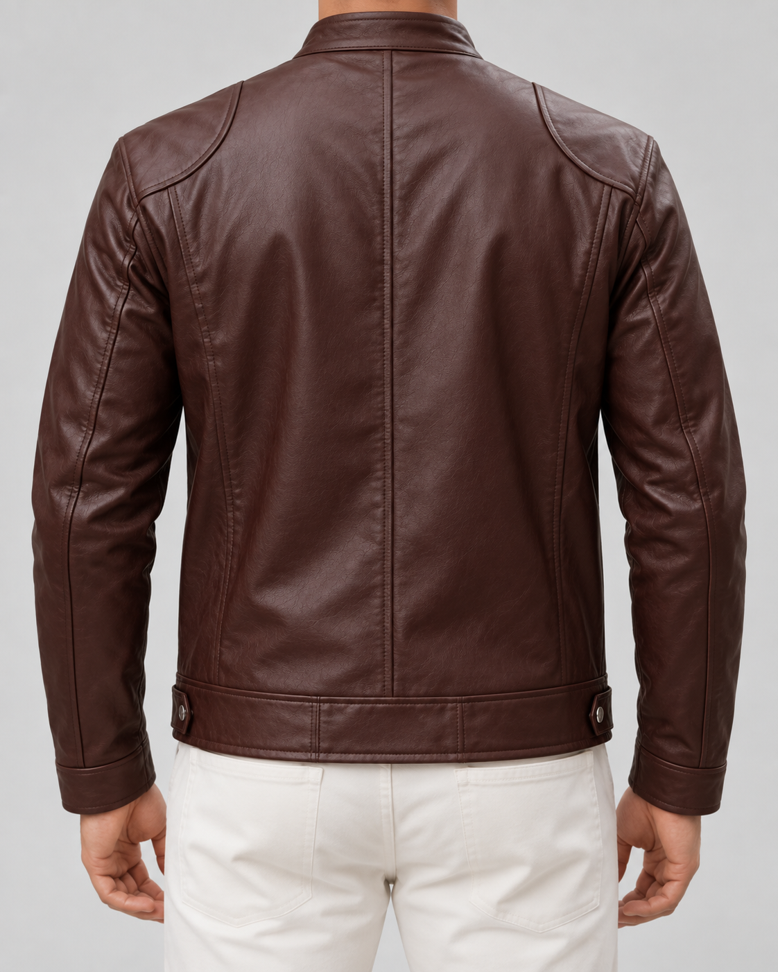 Men's Leather Racer Jacket - Zip Up Stand Collar