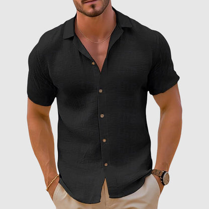 Men's Linen-Blend Woven Shirt with Button Placket and Spread Collar