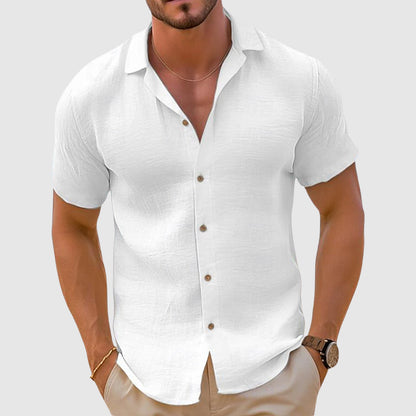 Men's Linen-Blend Woven Shirt with Button Placket and Spread Collar
