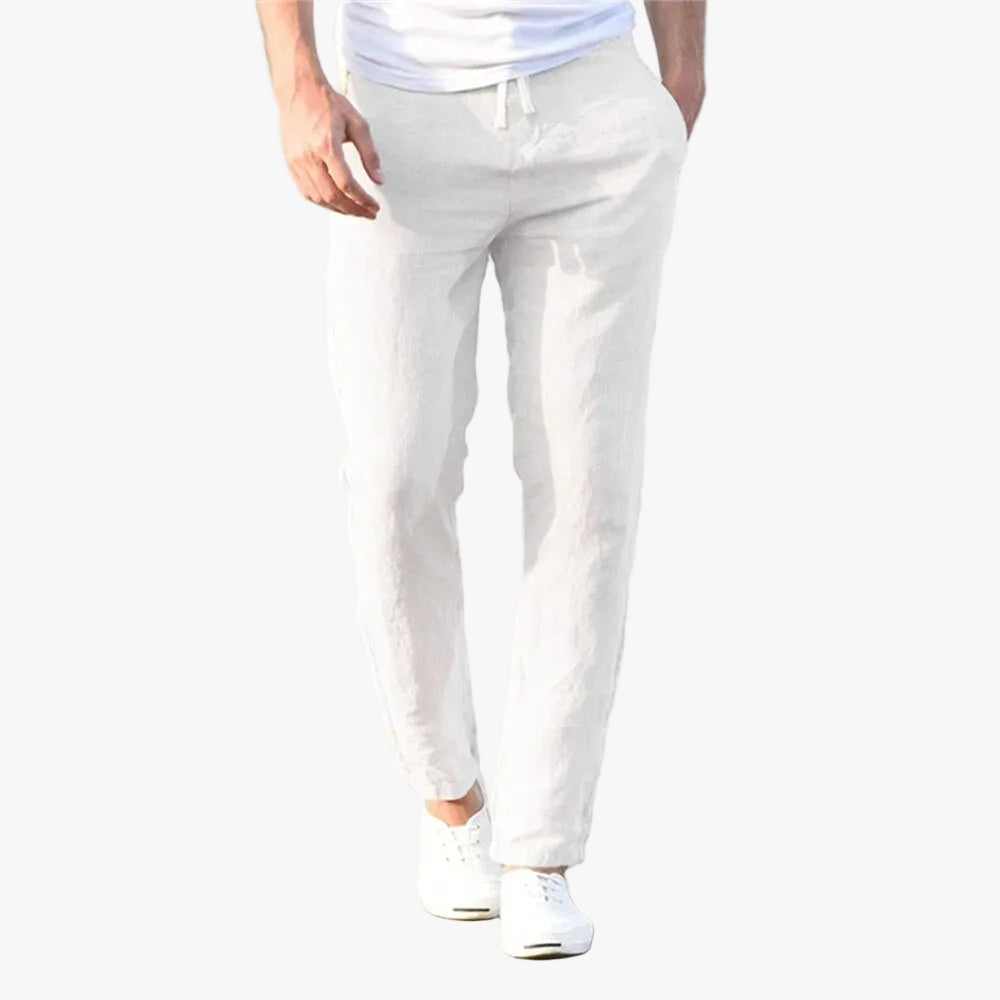 Men's Linen Pants with Drawstring Waist and Relaxed Tapered Leg