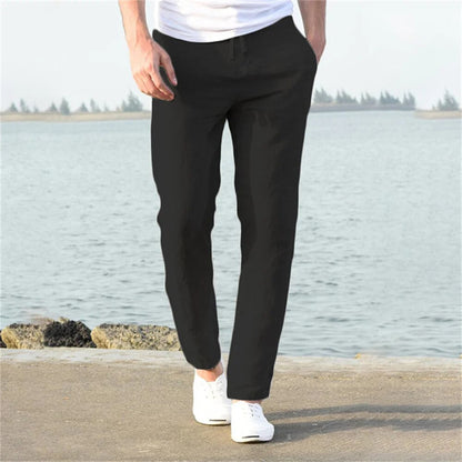 Men's Linen Pants with Drawstring Waist and Relaxed Tapered Leg