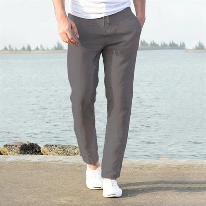 Men's Linen Pants with Drawstring Waist and Relaxed Tapered Leg