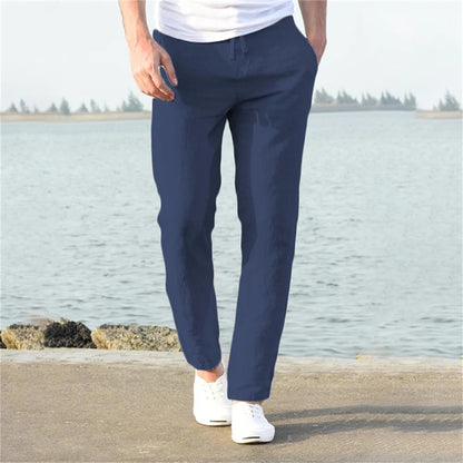 Men's Linen Pants with Drawstring Waist and Relaxed Tapered Leg