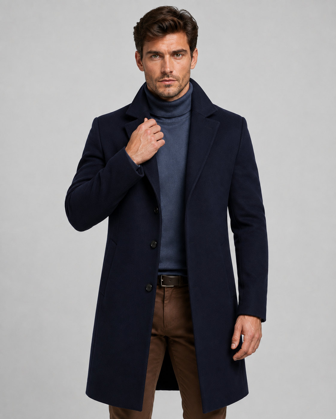 Men's Long Overcoat - Single Breasted Tailored Fit