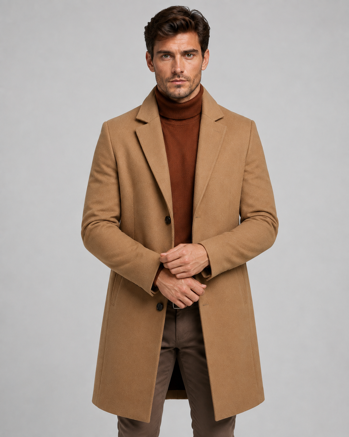 Men's Long Overcoat - Single Breasted Tailored Fit