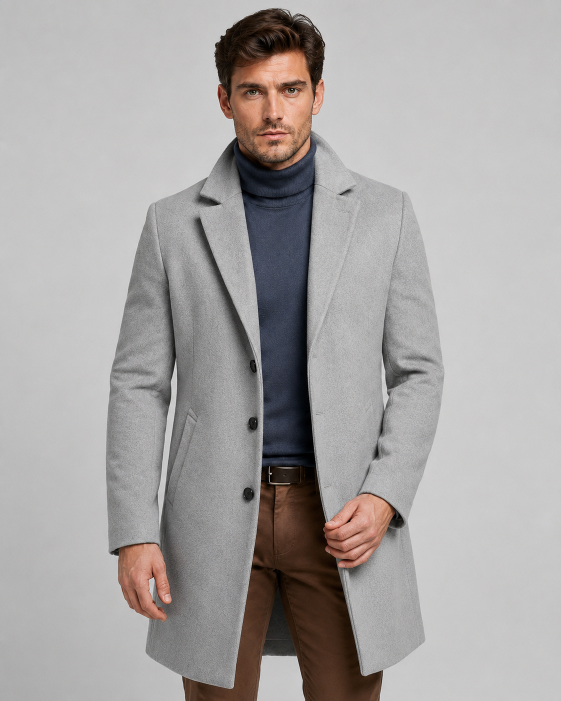 Men's Long Overcoat - Single Breasted Tailored Fit