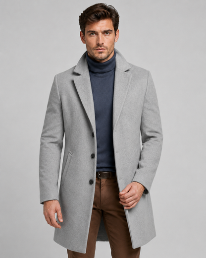 Men's Long Overcoat - Single Breasted Tailored Fit