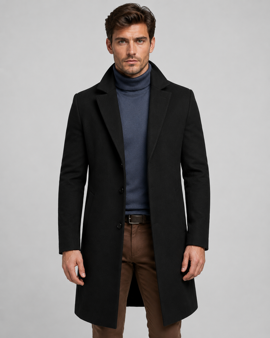 Men's Long Overcoat - Single Breasted Tailored Fit