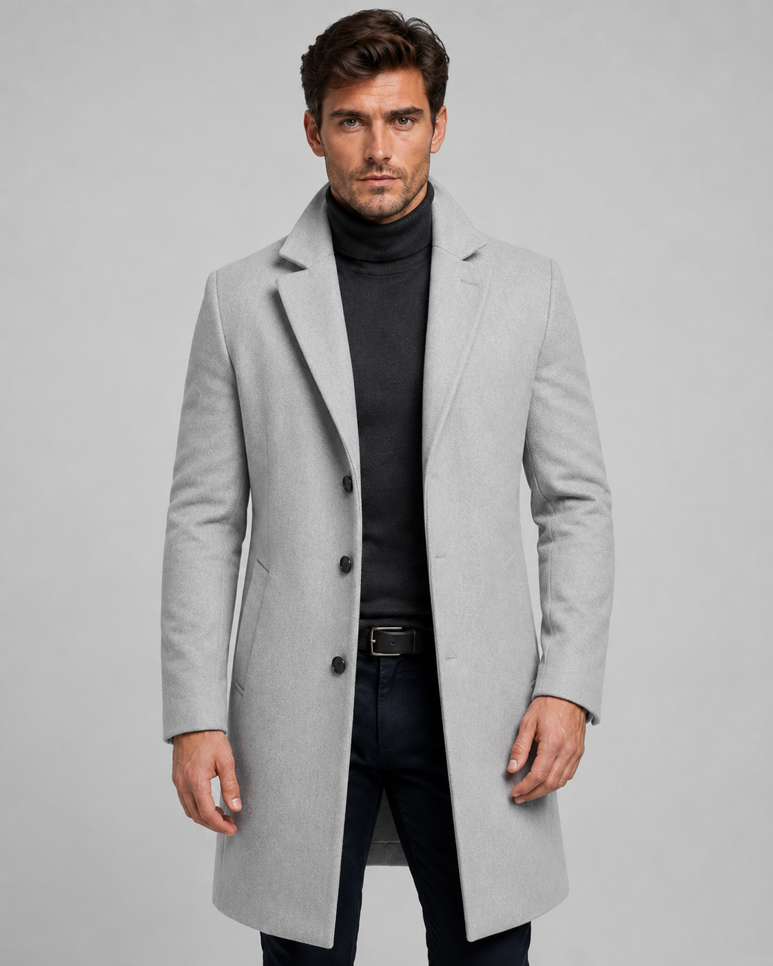Men's Long Overcoat - Single Breasted Tailored Fit