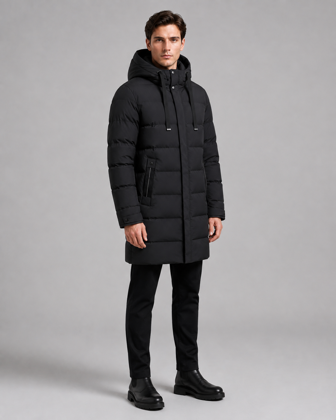 Men's Quilted Parka - Long Hooded Insulated Jacket