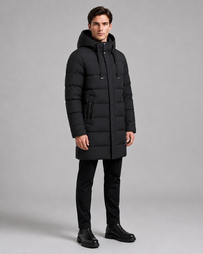 Men's Quilted Parka - Long Hooded Insulated Jacket
