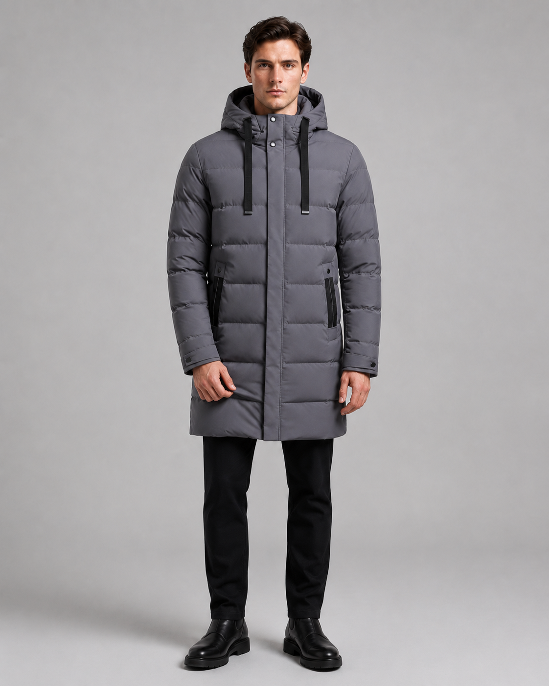 Men's Quilted Parka - Long Hooded Insulated Jacket