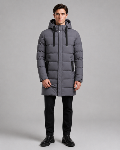 Men's Quilted Parka - Long Hooded Insulated Jacket