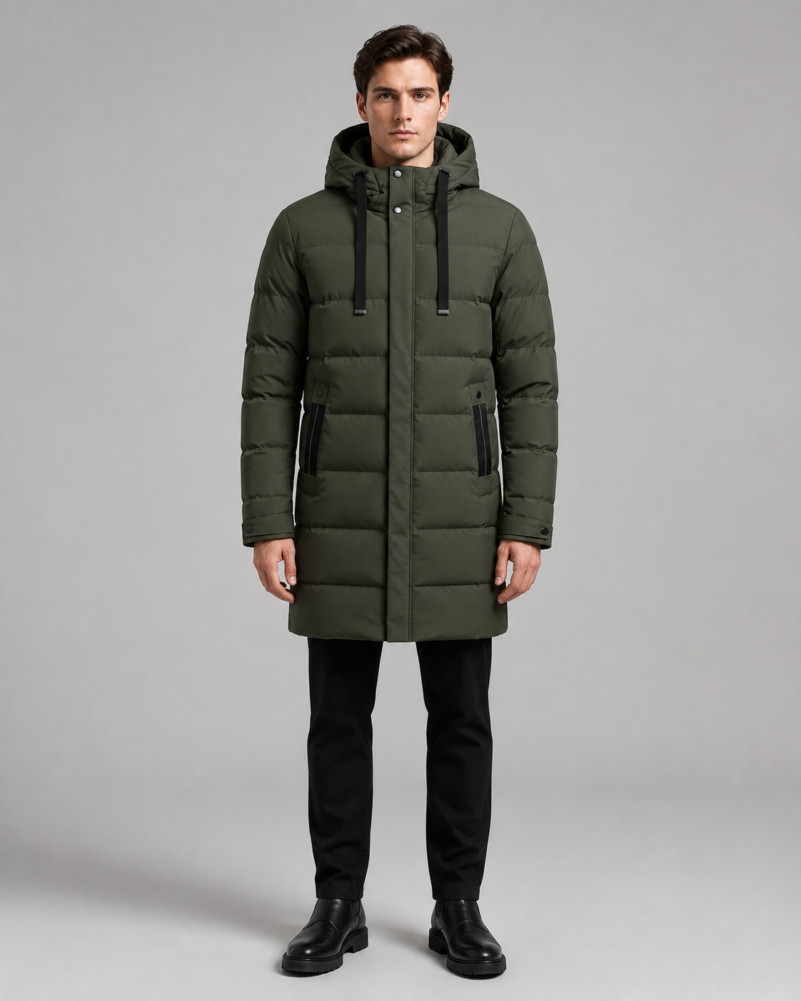 Men's Quilted Parka - Long Hooded Insulated Jacket