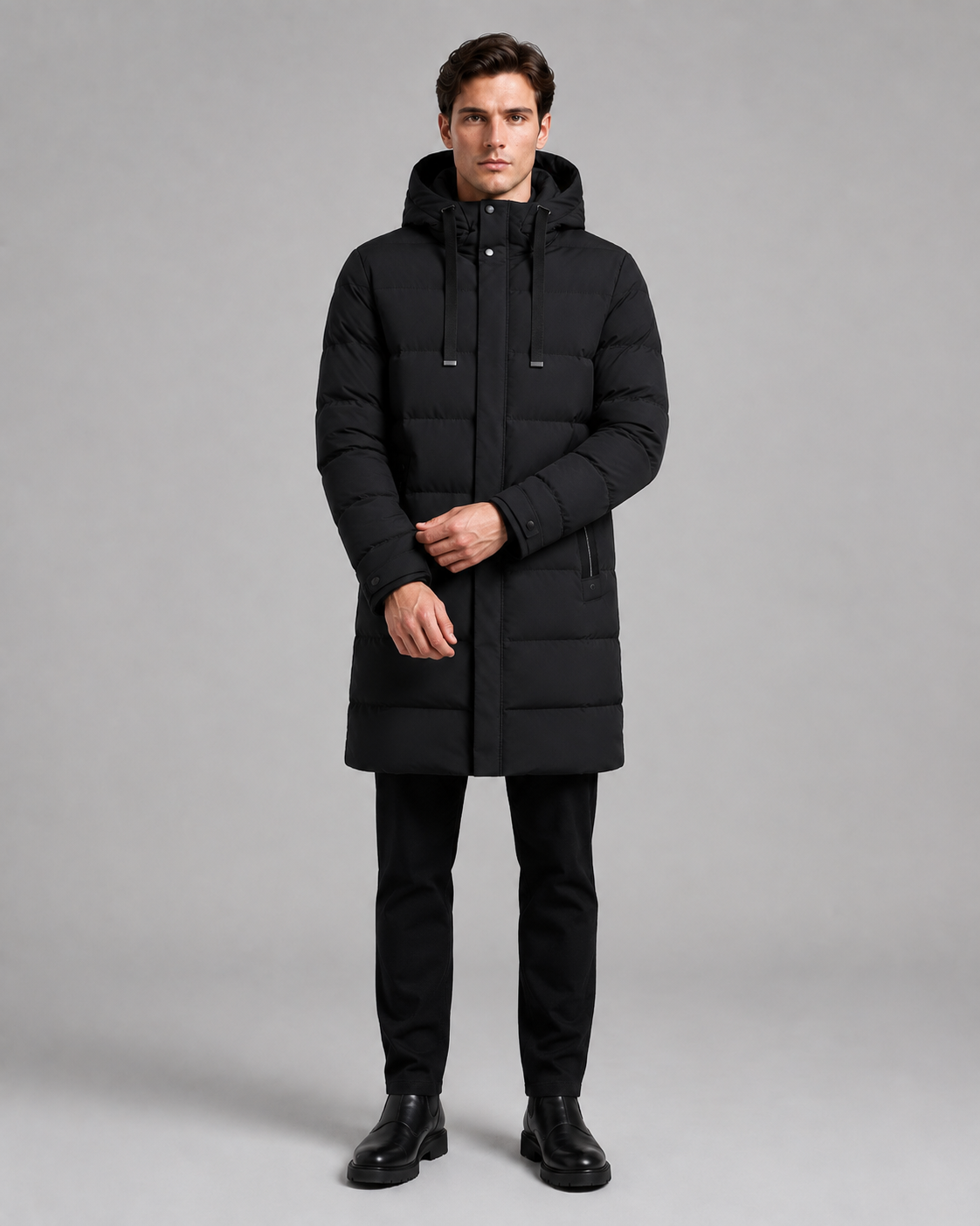 Men's Quilted Parka - Long Hooded Insulated Jacket