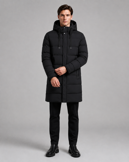 Men's Quilted Parka - Long Hooded Insulated Jacket