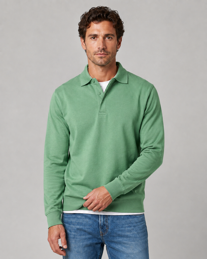 Men's Long Sleeve Polo Sweater - Collared Button Neck