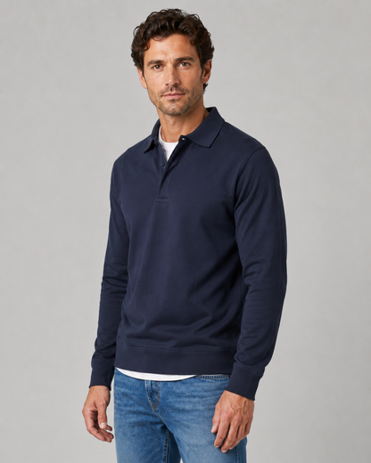 Men's Long Sleeve Polo Sweater - Collared Button Neck