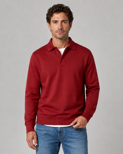 Men's Long Sleeve Polo Sweater - Collared Button Neck