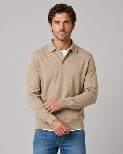 Men's Long Sleeve Polo Sweater - Collared Button Neck