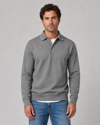 Men's Long Sleeve Polo Sweater - Collared Button Neck