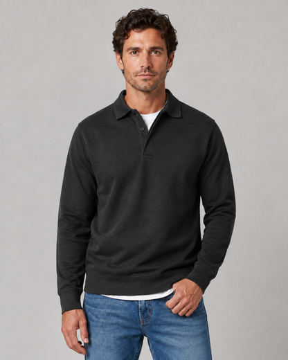 Men's Long Sleeve Polo Sweater - Collared Button Neck