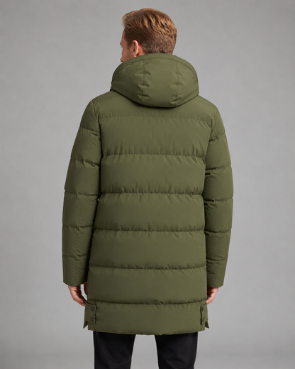 Men's Long Puffer Coat - Hooded Mid Length