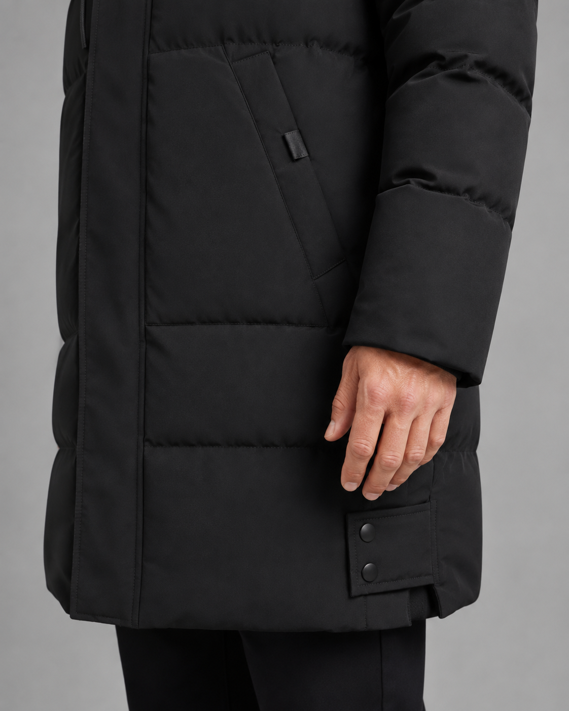 Men's Long Puffer Coat - Hooded Mid Length